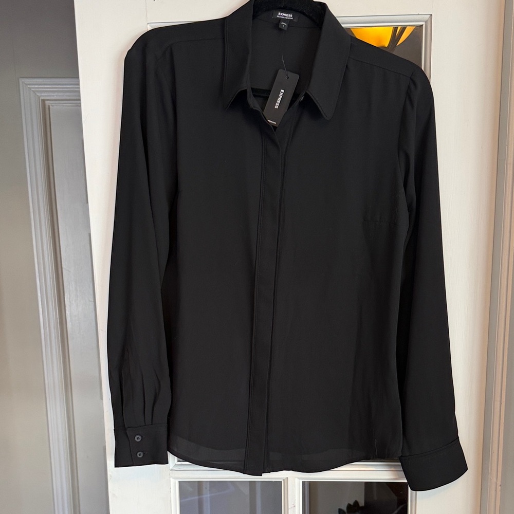 Express Black Long Sleeve Button-Up Shirt nwt s